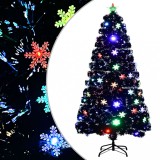 Cumpara ieftin Brad Crăciun cu LED fulgi de zăpadă, negru 120 cm fibră optică