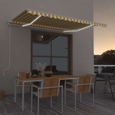 Copertină automată cu senzor v&amp;acirc;nt &amp;amp; LED, galben&amp;amp;alb, 400x300 cm foto