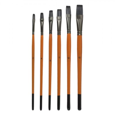 Set Pensule Pictură, Model Necunoscut, M&amp;acirc;ner Lemn, V&amp;acirc;rf Nylon, Culoare Maro-Negru, 6 Bucăți foto