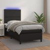 VidaXL Pat cu arcuri, saltea și LED, negru, 90x190 cm, piele ecologică 3135855
