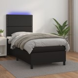 VidaXL Pat cu arcuri, cu saltea și LED, negru, 90x200 cm, piele eco