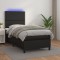 vidaXL Pat cu arcuri, saltea și LED, negru, 90x190 cm, piele ecologică 3135855