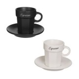 Set Cesti Cafea New Bone cu Farfurie, 2 Seturi, 90 ml, Antracit și Crem, CMCLASS