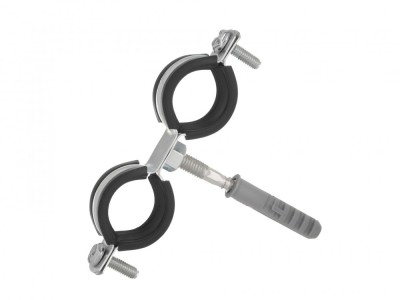 Clema metalica dubla cu cauciuc pentru fixare tevi in perete, 1&amp;quot;, 32 - 36 mm, Geko G17283 foto