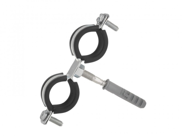 Clema metalica dubla cu cauciuc pentru fixare tevi in perete, 1&quot;, 32 - 36 mm, Geko G17283