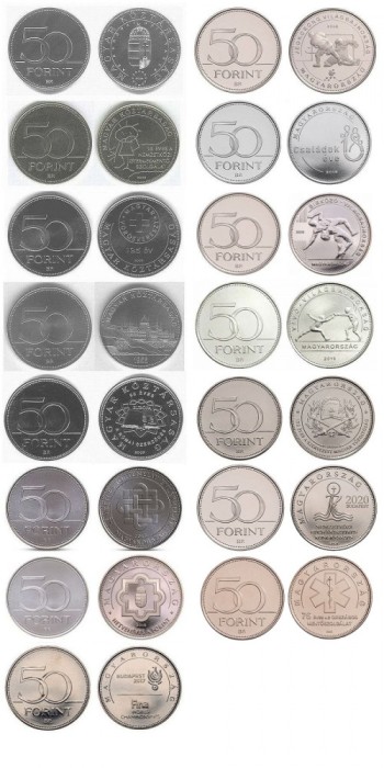 UNGARIA SET COMPLET 50 Forint 2004 05 06 07 15 16 2017 2018 2019 20 21 2023 UNC