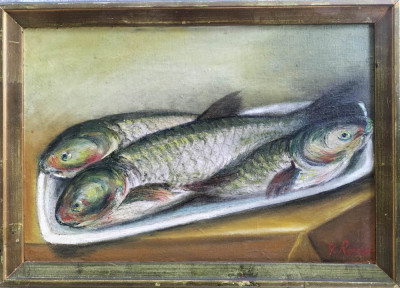 George RUSSU (1880-1977)-Platou cu peşti, pictură pe p&amp;acirc;nză foto