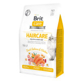 Brit Care Haircare Healthy &amp; Shiny Coat, Somon și Pui, hrană uscată fără cereale pisici, piele și blană, 400g