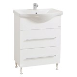 Baza si lavoar ceramic GN1871, mobilier baie stativ 60 cm, front MDF, 1 sertar, 1 usa, picioare cromate reglabile, alb