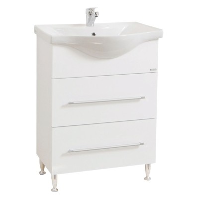 Baza si lavoar ceramic GN1871, mobilier baie stativ 60 cm, front MDF, 1 sertar, 1 usa, picioare cromate reglabile, alb foto