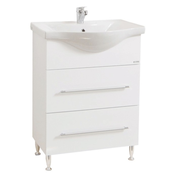 Baza si lavoar ceramic GN1871, mobilier baie stativ 60 cm, front MDF, 1 sertar, 1 usa, picioare cromate reglabile, alb