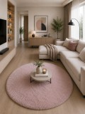 Covor Rotund Premium Belgian LOP 020, Marime 80 x 80 cm, Roz, Inaltime Fir 23 mm, Antiderapant, Antialergic, Poliester, Living, Dormitor, Sufragerie,