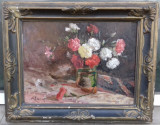 Tablou vechi - garoafe - semnat N. Enea, Flori, Ulei, Impresionism