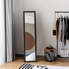 HOMCOM Oglindă de perete și oglindă de podea cu suport pliabil și cadru MDF, oglindă verticală modernă 37x48x152cm, de culoare neagră