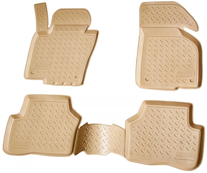 Set de 4 covorase bej cu covor median din cauciuc 3D stil tavita premium pentru VW Passat B6, CC, B7