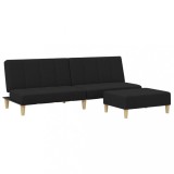 Canapea extensibila cu taburet, 2 locuri, negru, textil