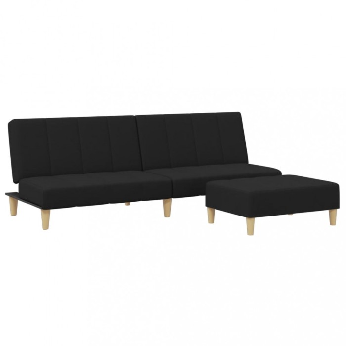 Canapea extensibila cu taburet, 2 locuri, negru, textil