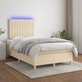 vidaXL Pat cu arcuri, saltea și LED, crem, 120x200 cm, textil 3135586