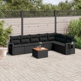 Cumpara ieftin Set mobilier de grădină cu perne, 8 piese, negru, poliratan