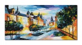 Cumpara ieftin Tablou pictat manual living - Peisaj citadin, 120x60cm ulei pe panza in cutit efect 3D