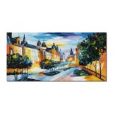 Tablou pictat manual living - Peisaj citadin, 120x60cm ulei pe panza in cutit efect 3D