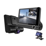 Camera Auto DVR Tripla Full HD 1080p, Unghi 170&deg;, Viziune Nocturna, Detectie Miscare, Inregistrare Bucla, Micro SD, Negru