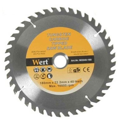 Disc pentru fierastrau circular tip TCT, taiere lemn Wert 2540-180, O180 x 22.2 mm foto