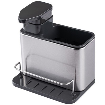 Dispenser Multifunctional, Cyrax, Dozator pentru Detergent, pentru Sapun Lichid, Dezinfectant, cu Suport pentru Ustensile, 18.5 x 18 x 12.8 cm Negru foto