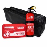Set pachet prim ajutor auto borseta sanitara si stingator cu pulbere 1kg Cridem geanta organizatoare Negru