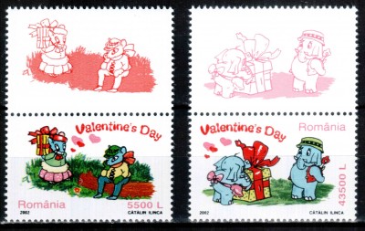 Romania 2002, LP 1579 a, Ziua Indragostitilor, viniete sus, MNH! LP 8,60 lei foto