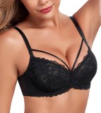 Cumpara ieftin Sutien push-up cu armatura, Lemorosy Backless L03, sustinere puternica, dantela florala, marime 75B, Negru