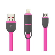 Cablu De Date MRG M-168, 2 in 1, Iphone 5/6 + Micro Usb, Roz C168