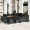 Set canapea pentru gradina Gossi cu 12 piese si perne negru ratan poli acacia, set de 3 piese pentru dining in gradina Gossi cu perne negru ratan poli