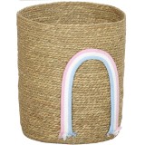 HOMCOM Coș de depozitare 24,7L cu decorațiune curcubeu, coș &icirc;mpletit mare pentru baie, dormitor, natural | Aosom Romania