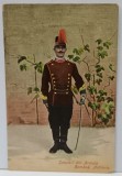 SALUTARI DIN ARMATA , ARTILERIST IN UNIFORMA DE PARADA , CARTE POSTALA ILUSTRATA , INCEPUT DE SECOL XX