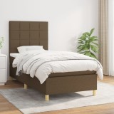 vidaXL Pat box spring cu saltea, maro &icirc;nchis, 90x200 cm, textil