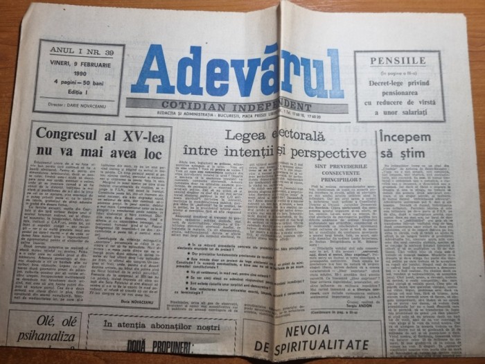 ziarul adevarul 9 februarie 1990