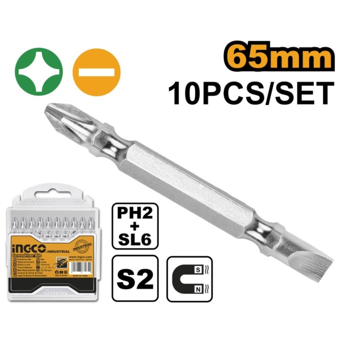 Set biti ph2+sl6 lung combinat si - 10 bucati - Ingco SDB21HL133