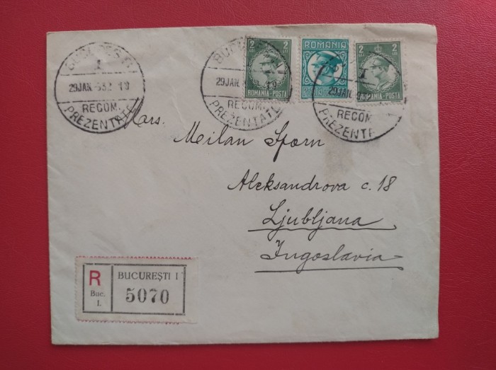 1932 - PLIC RECOMANDAT CIRCULAT IN IUGOSLAVIA