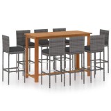 Cumpara ieftin Set mobilier bar de gradina cu perne, 9 piese, gri