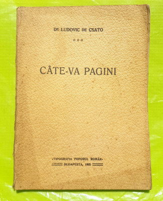 E36- Carte veche in romana CATE-VA CUVINTE-Dr. Ludovic Csato 1905 Budapesta. foto