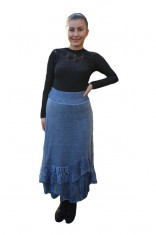 Fusta Ava lunga din tricot si insertii de dantela,nuanta de bleumarin foto
