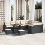 vidaXL Set de canapele pentru grădină cu pernă 12 pcs negru și crem 3363605