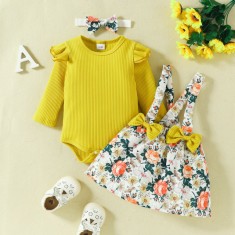 Sarafan cu body galben mustar - Flowers (Marime Disponibila: 9-12 luni (Marimea foto