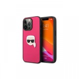 Husa iPhone 13 Pro Karl Lagerfeld Leather Ikonik Karl`s Head Metal Roz