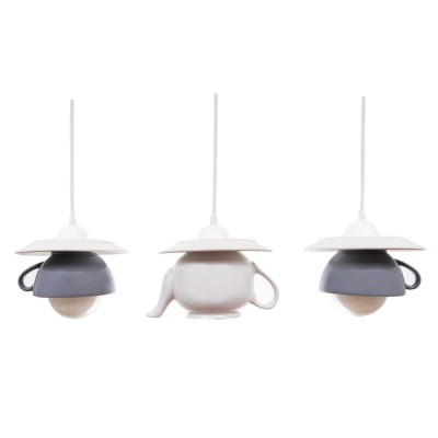 Lustra Deco Republic &amp;bdquo;Tea time 3&amp;rdquo; grey&amp;amp;white cesti si ceainic ceramice foto