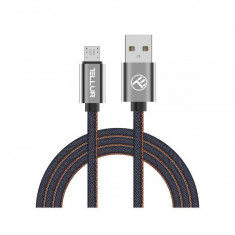 Cablu Denim Tellur Micro-USB 1m albastru foto