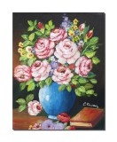 Cumpara ieftin Tablou pictat manual, Vaza cu trandafiri si carte, 45x35cm pictura ulei pe panza, Superb