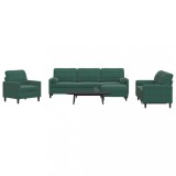 VidaXL Set canapele cu perne/rulouri, 4 piese, verde &icirc;nchis, catifea