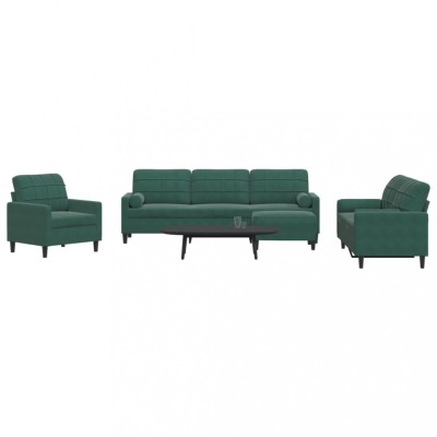 vidaXL Set canapele cu perne/rulouri, 4 piese, verde &amp;icirc;nchis, catifea foto